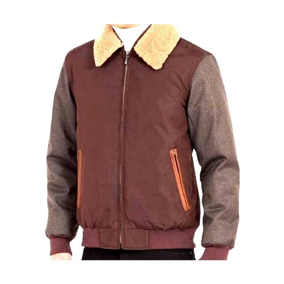 RainForest Waxed Nylon Jacket  Brown NEW Size M Faux Shearling Removable Collar - Picture 1 of 15
